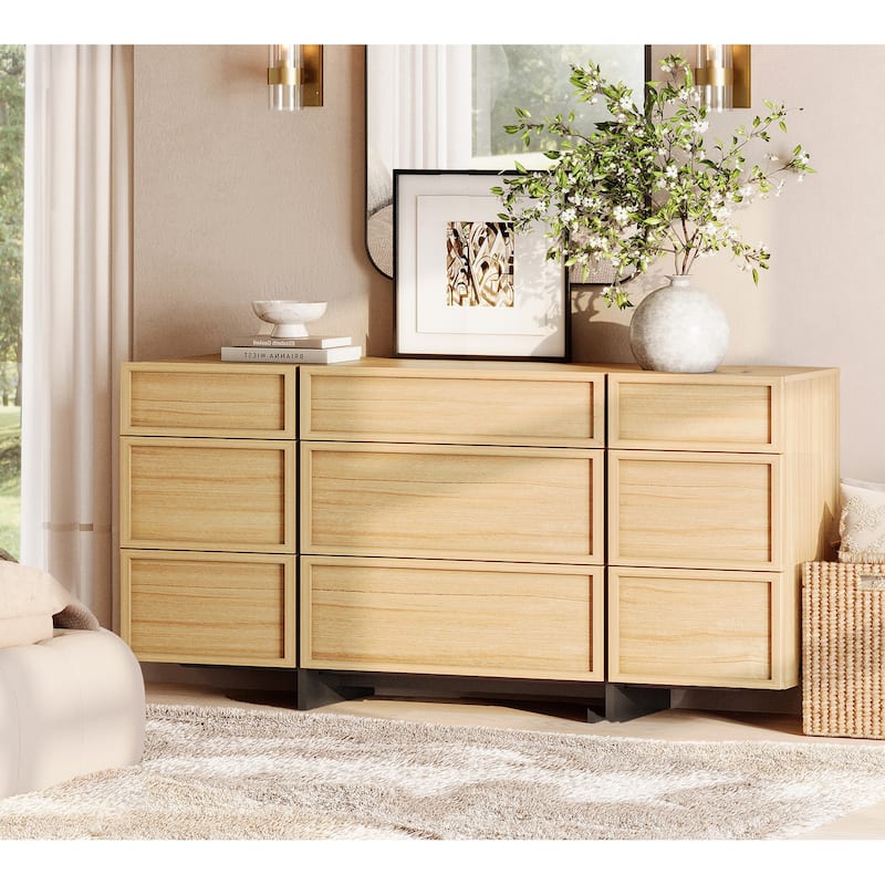 WAMPAT Modern Sideboard Buffet Cabinet with 9 Drawers, Multifunctional Sideboard with Large Storage and T-Shaped Legs