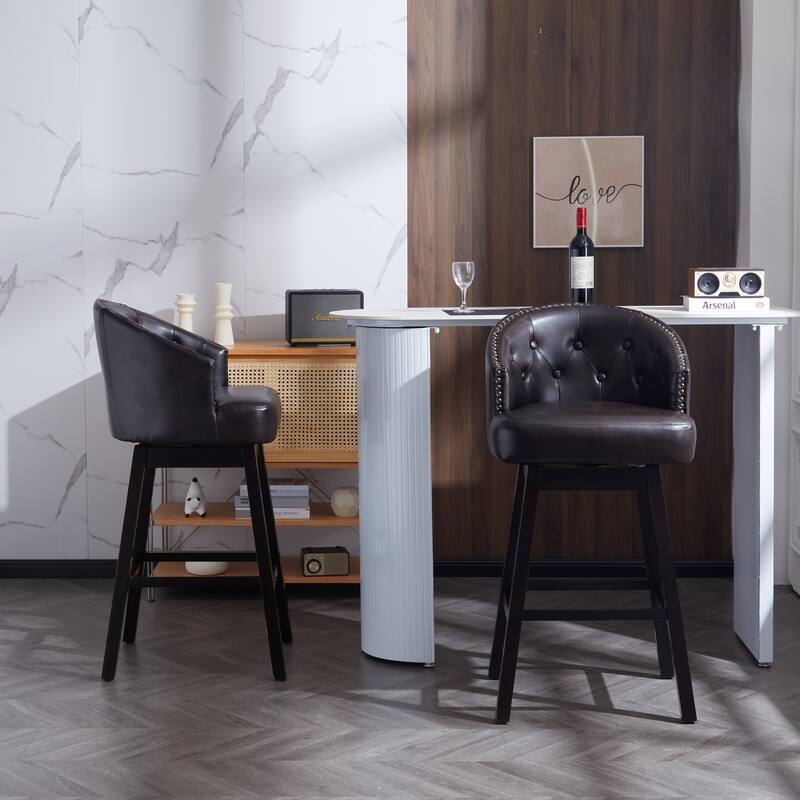 Roomfitters 33.25" Swivel Upholstered Counter Stools, Set of 2 Armless Bar Chairs with Rubberwood Frame and Footrest