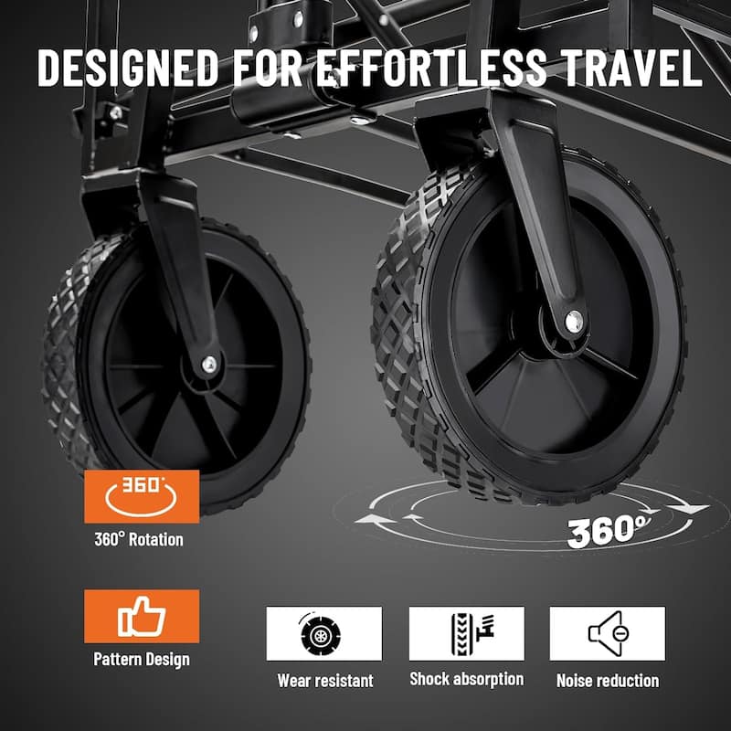 Heavy-Duty Folding Utility Wagon - 220lb Capacity All-Terrain Cart for Camping, Beach & Sports