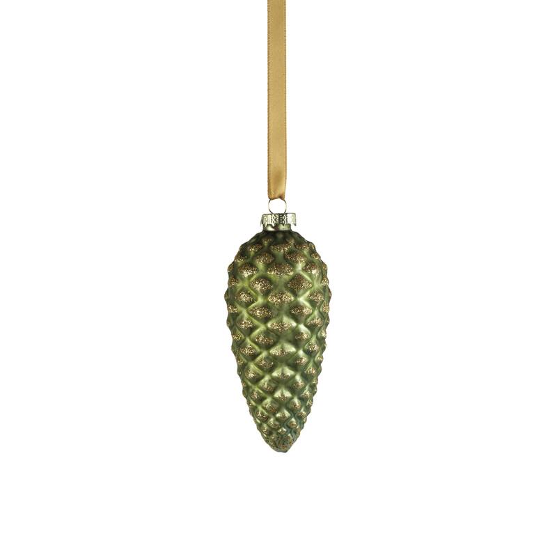 Cariad 5.25" Glass Pine Cone Ornaments, Set of 6 - Green