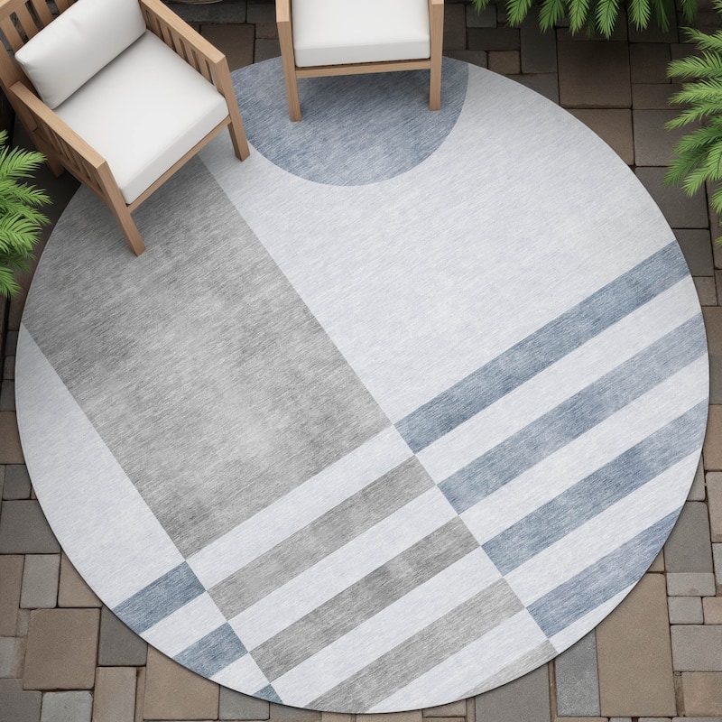 Machine Washable Indoor/Outdoor Modern Fusion Chantille Rug - Blue - 8' x 8'