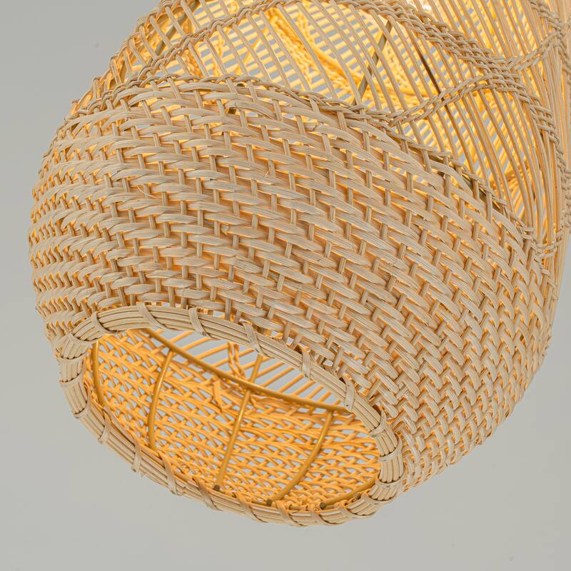 Kai 1-Light Rattan Pendant, Coastal Boho Japandi - Handwoven - 10" Wide