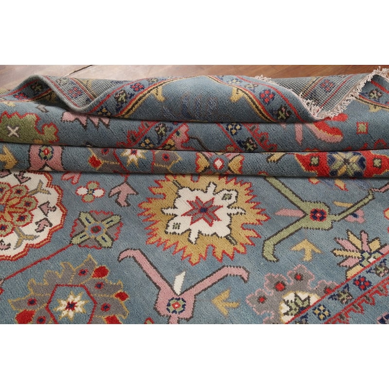 Blue Oushak Indian Area Rug Hand-Knotted Wool Carpet - 8'0"x 9'9"