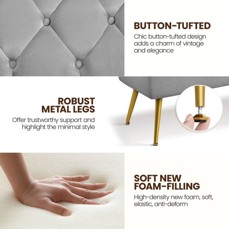Yaheetech Upholstered Footstool Velvet Ottoman Button-Tufted Table Bench - 45"×16"×17"