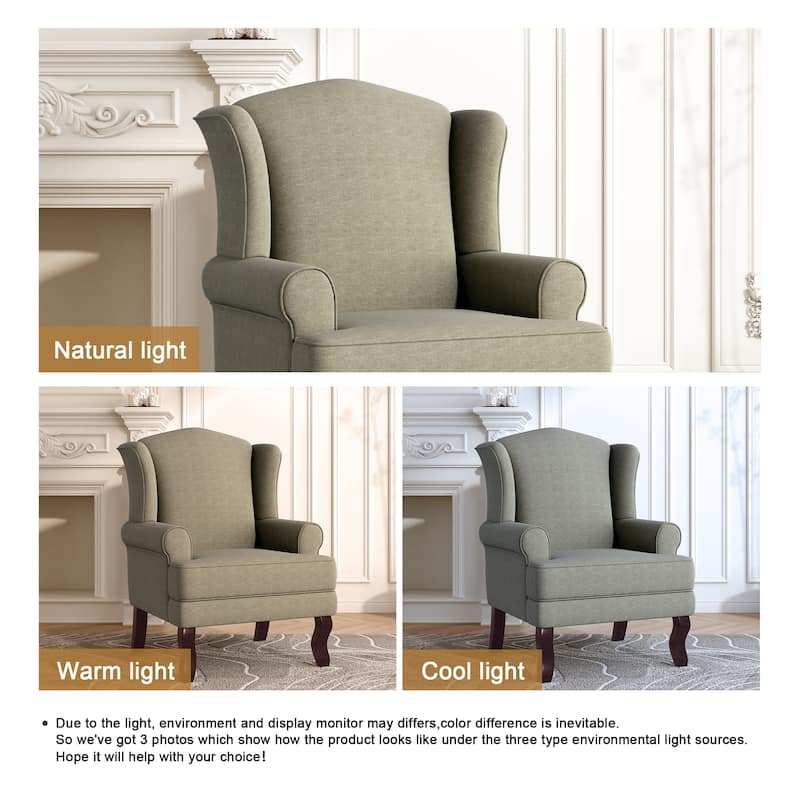 31" W Modern Upholstered Linen Wing Back Accent Chair with Rolled Arm