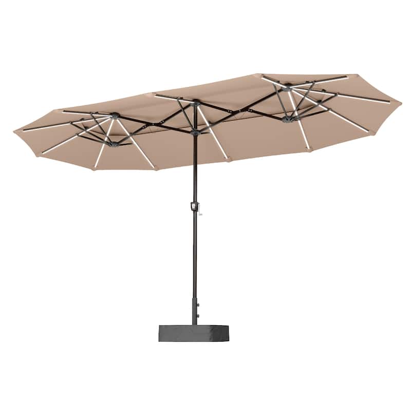 MAISON ARTS 13ft Double-Sided Outdoor Umbrella, 2-Tier Vented Market Umbrella with Colored Lights and Base