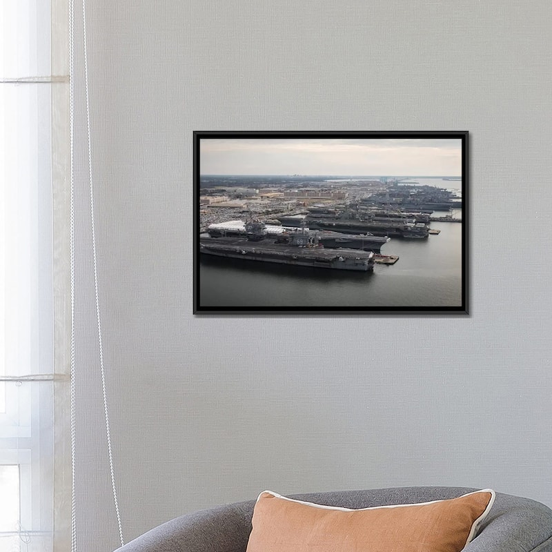 iCanvas "Aircraft Carriers In Port At Naval Station Norfolk, Virginia I" by Stocktrek Images Framed