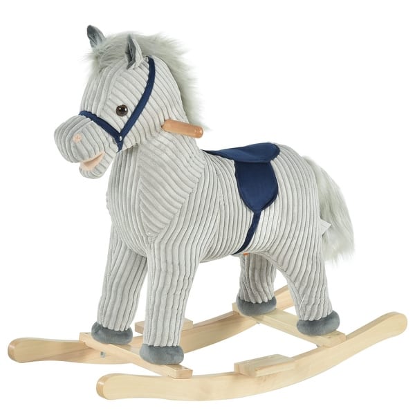 slide 2 of 10, Kids Rocking Horse for Toddler 3-5, Plush Ride on Horse Wooden Rocker with Realistic Sounds, Gray - Light Gray Light Gray