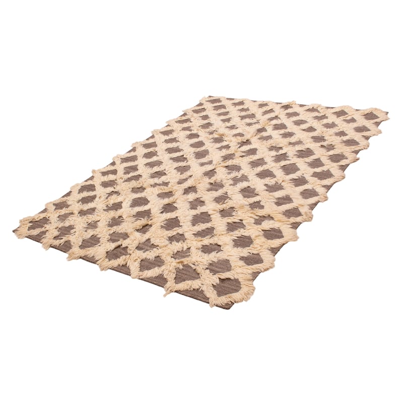 ECARPETGALLERY Flat-Weave Marrakech Cream, Taupe Wool Kilim - 6'11 x 9'9
