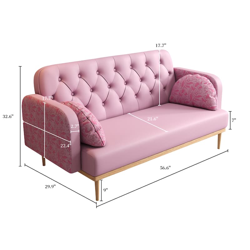 Upholstered Armsofa with Tulip Pattern, Chic Loveseat with Dumpling Shaped Pillows, Accent Sofa Couch with Button Design