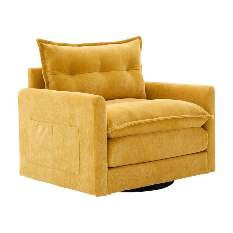 GALDWIN Chenille Upholstered 360°Degree Swivel Mid Century Modern Arm Chair for Living Room