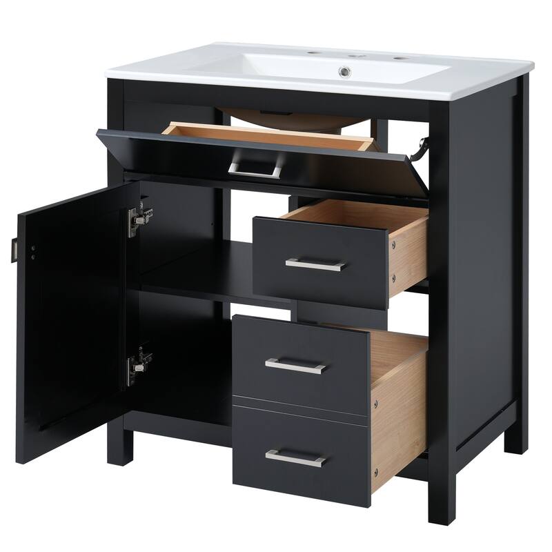 30 in. W x 18.3 in. D x 33.6 in. H Single Sink Freestanding Bath Vanity with White Ceramic Top