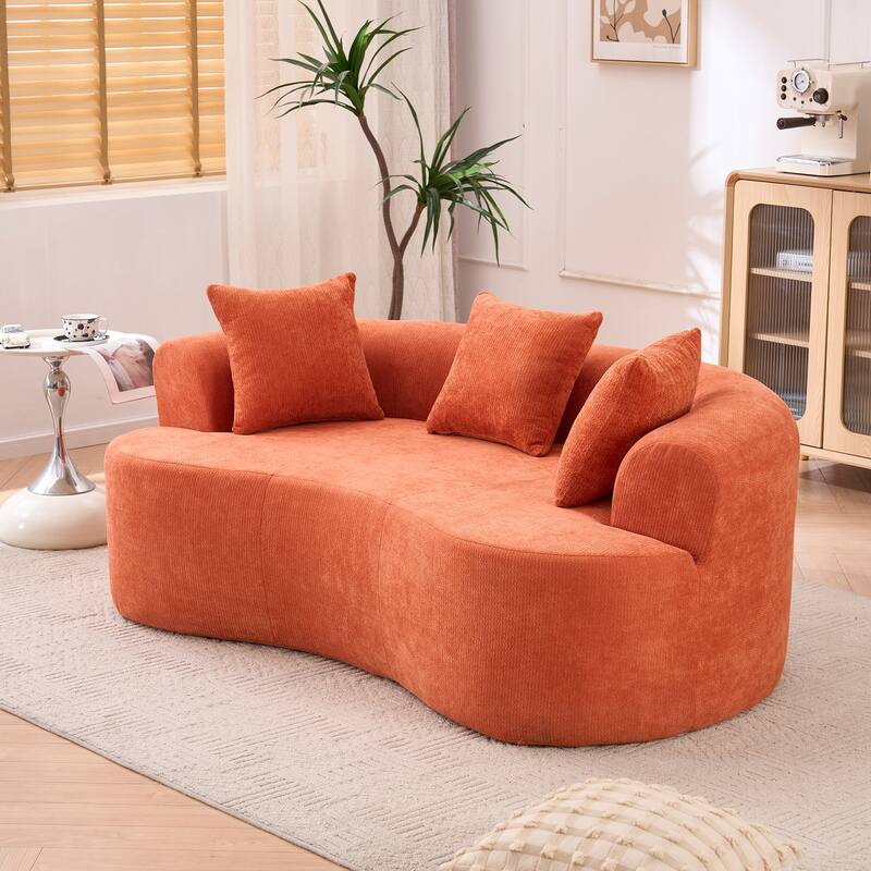 GDFStudio - Crescent-Shaped 67" Chenille Sofa with Self-Inflating Foam and Modular Design