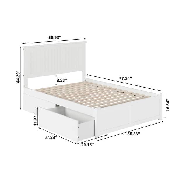 Nantucket Full Solid Wood Platform Bed with Footboard & 2 Storage Drawers in White