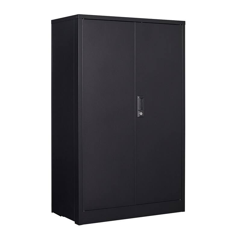 Anmytek Black Lockable Storage Cabinet with Hanging Rod and Adjustable Shelves Secure Wardrobe for Bedroom and Living Room