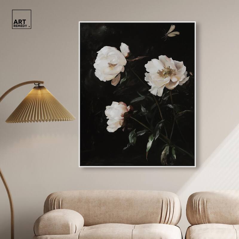 White Peony Nocturne Canvas by Art Remedy