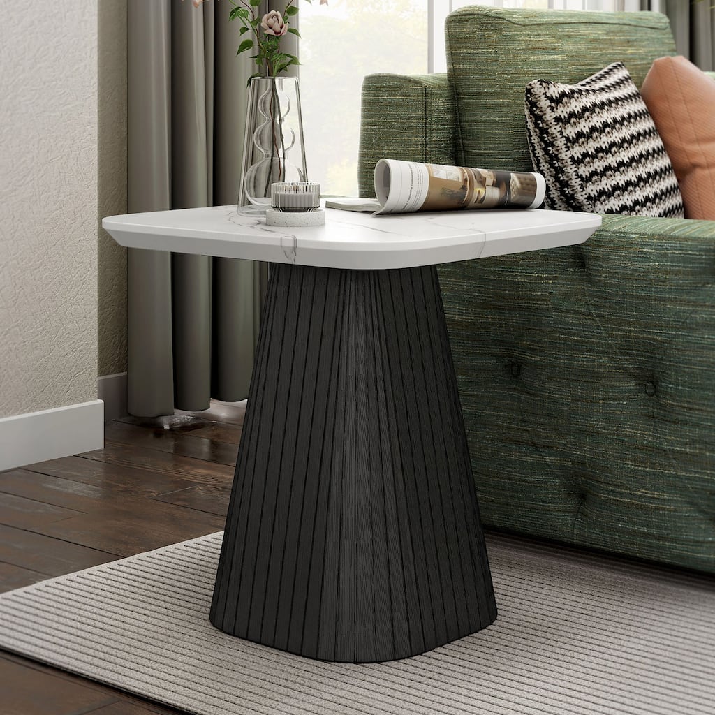 Furniture of America Tonix Modern White and Black Square Faux Marble Top End Table