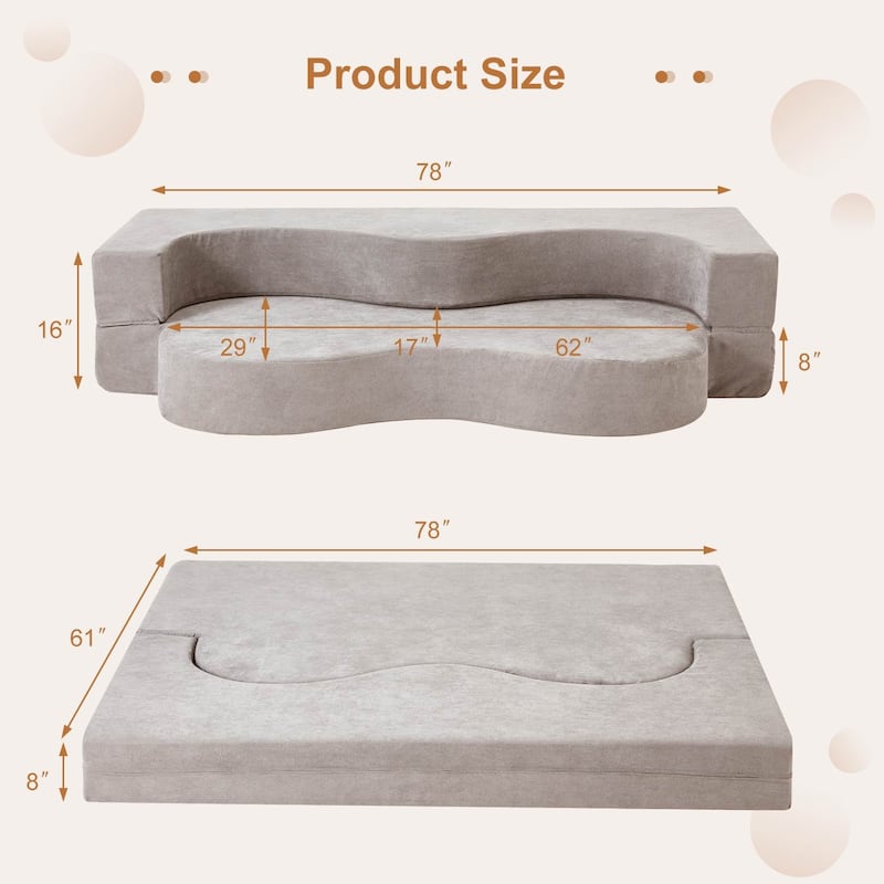 Convertible Folding Sofa Bed with High-Density Foam for Living Room, Guest Room, and Bedroom