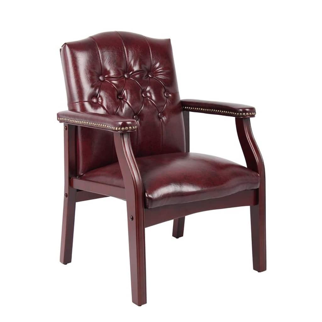 Koe Classic Reception Guest Armchair, Burgundy Tufted Vinyl, Wood Legs