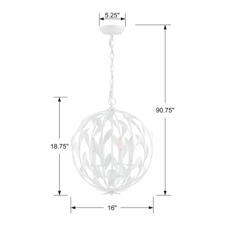 Broche 4 Light Matte White Chandelier - 16'' W x 18.75'' H