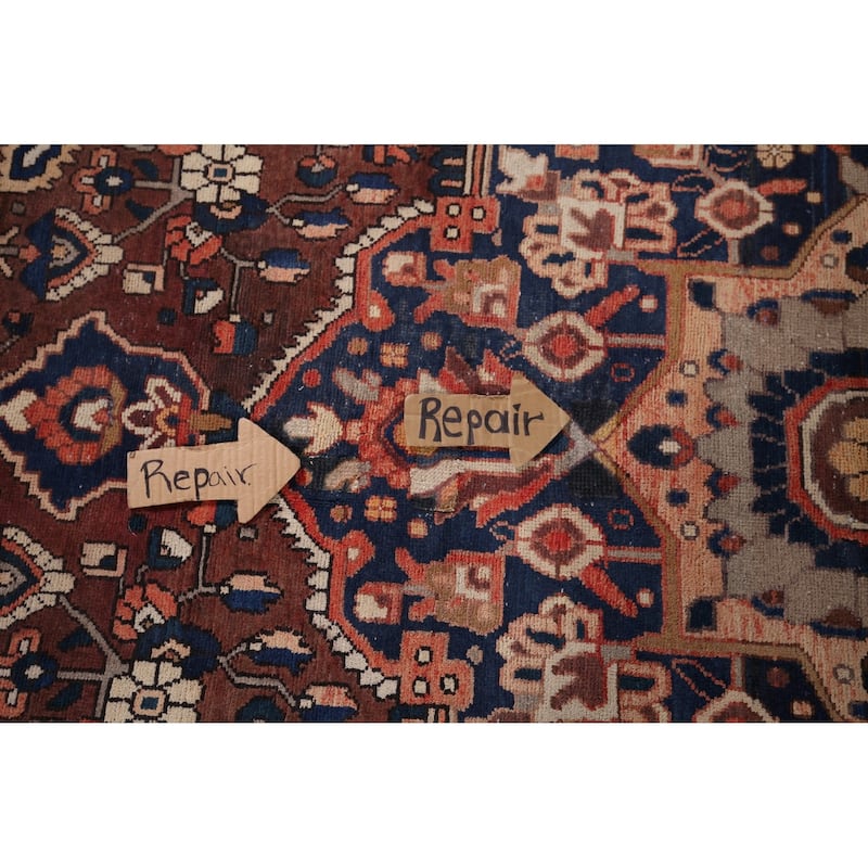 Geometric Bakhtiari Vintage Persian Rug Hand-Knotted Wool Carpet - 7'0" x 10'1"