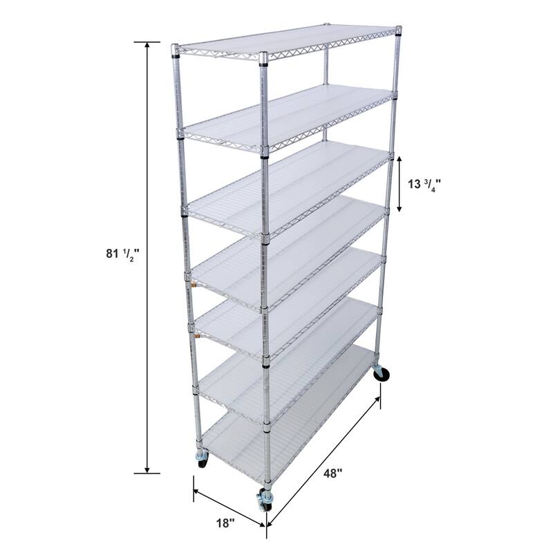 2450 lbs 7-Tier Heavy Duty Metal Adjustable Storage Rack with Wheels and Shelf Liners for Kitchen and Garage