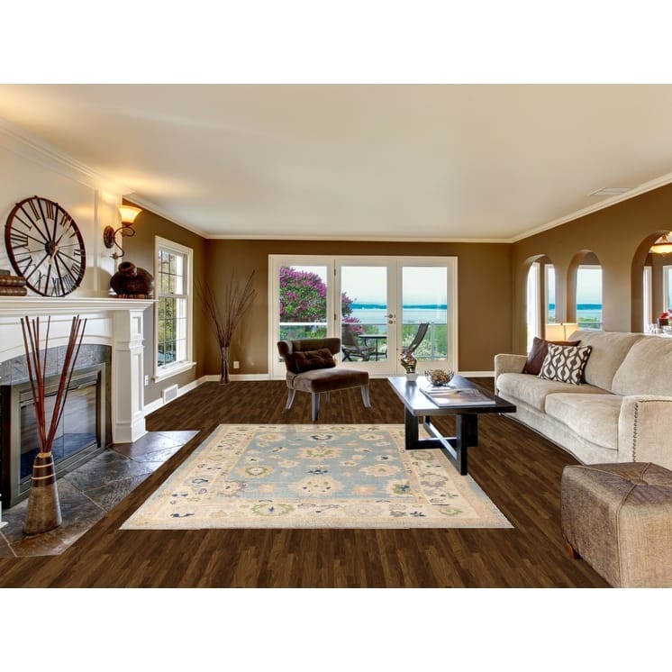 Blue Oushak Turkish Area Rug Hand-knotted Wool Carpet - 6'5"x 9'1"