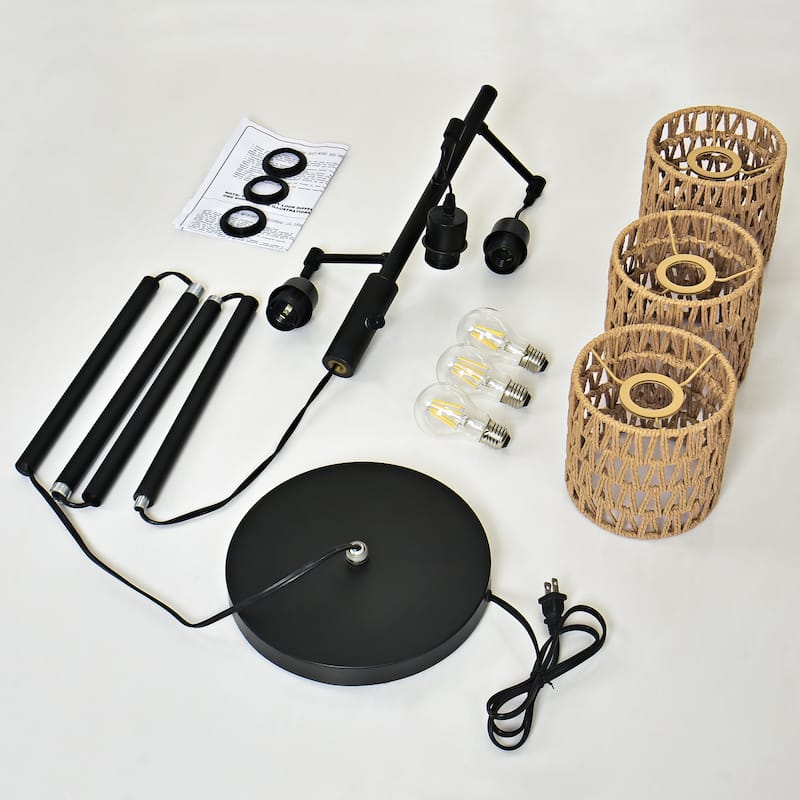 3 Light Rattan Standing Tall Lamp Vintage Floor Lamps