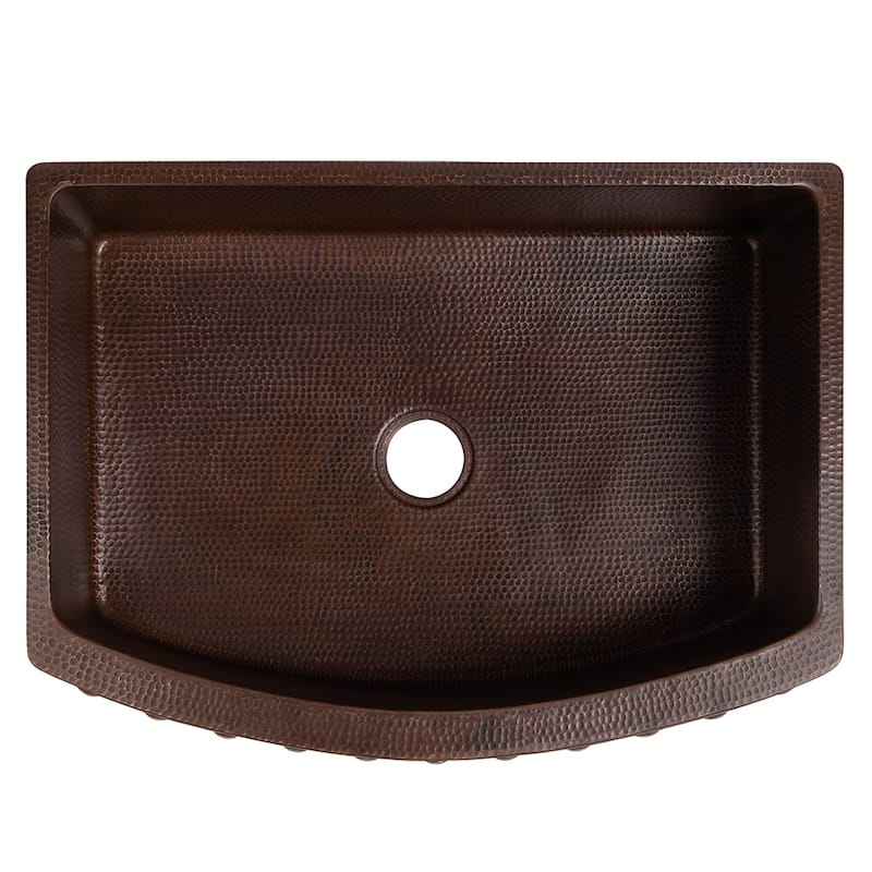 33-in Hammered Copper Kitchen Rounded Apron Single Basin Sink with Barrel Strap Design w/ Accessories (KSP3_KASRDB33249BS)