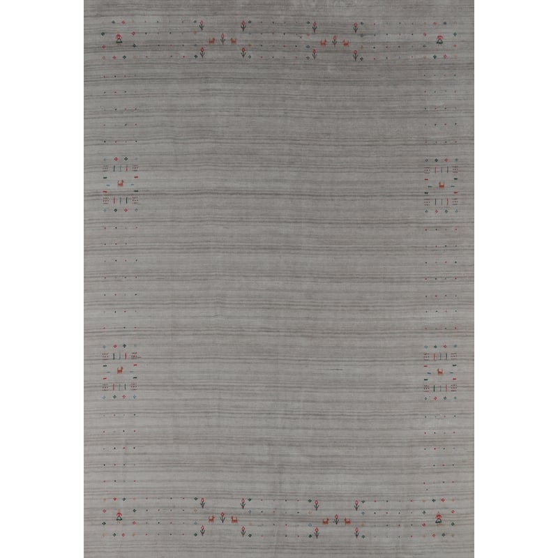 Hand Knotted Oriental 100% Wool Carpet Tribal Animal Pictorial Greys & Charcoal Gabbeh Area Rug - 10' 0'' X 7' 11''