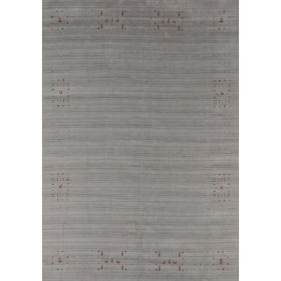Hand Knotted Oriental 100% Wool Carpet Tribal Animal Pictorial Greys & Charcoal Gabbeh Area Rug - 10' 0'' X 7' 11''