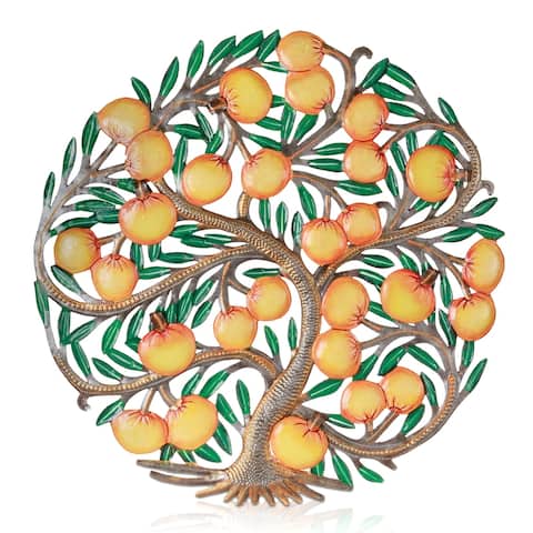 Vibrant 3D Orange Tree Haitian Metal Drum Wall Art