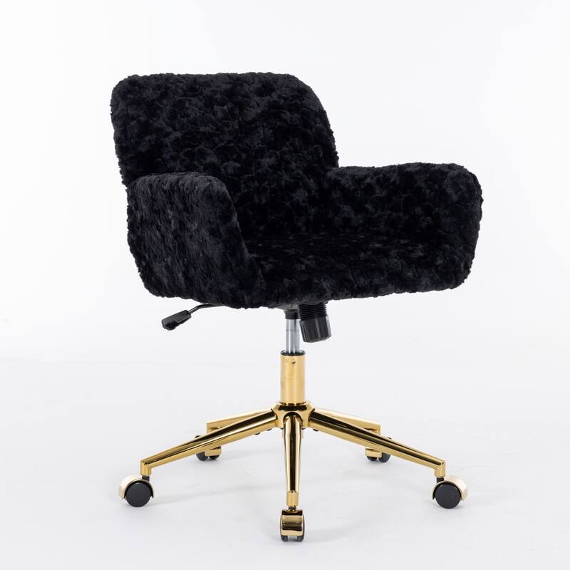 GDF Studio - Modern Upholstered Swivel Home Office Chair with Golden Metal Base and Artificial Rabbit Hair Comfort