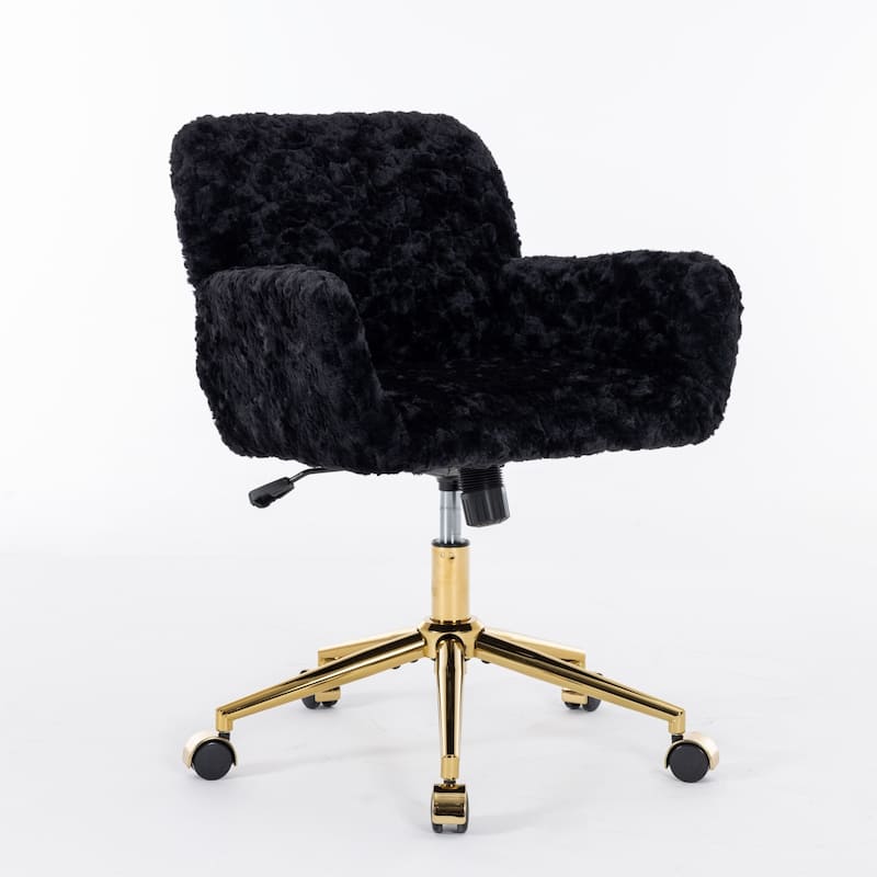 Office Chair,Artificial rabbit hair Home Office Chair with Golden Metal Base,Adjustable Desk Chair Swivel Office Chair
