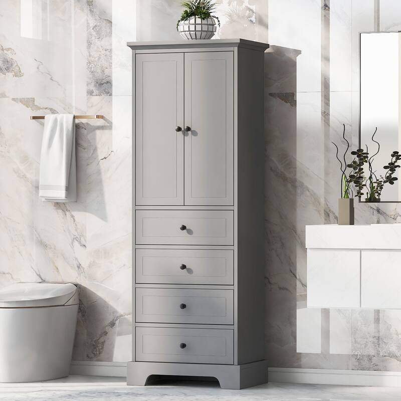 Storage Cabinet with 2 Doors and 4 Drawers for Bathroom, Office, Adjustable Shelf, MDF Board with Painted Finish - Grey