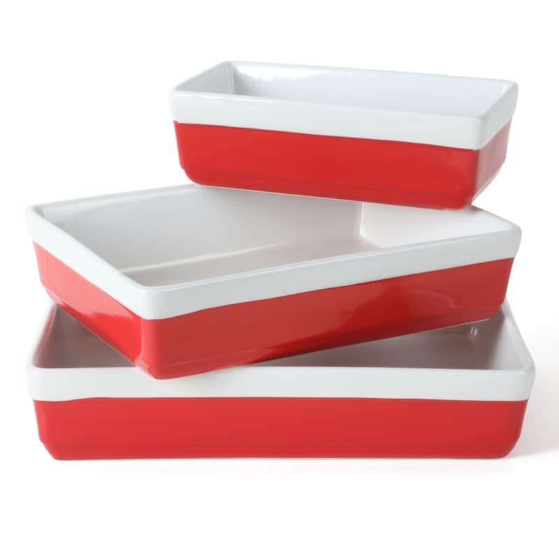 Martha Stewart 3 Piece Ceremic Bakeware Baker Set - Red