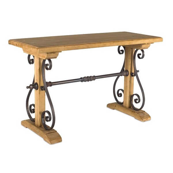 Aged Iron Trestle Style Base Wood Table 29” - N/A