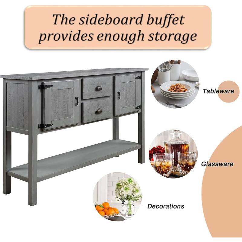 48 Inch Farmhouse Console Table, Farmhouse Entry Table with 2 Drawers and Cabinets, Solid Wood Sofa Table with Shelves