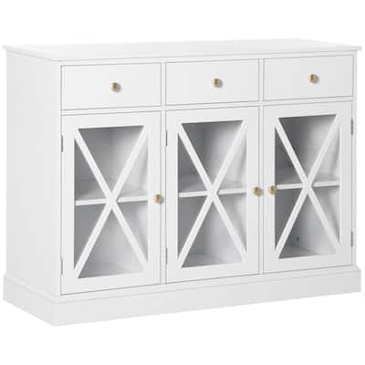 Coffee Bar Cabinet with Glass Doors and 3 Drawers,Farmhouse Sideboard Buffet Cabinet,Credenza