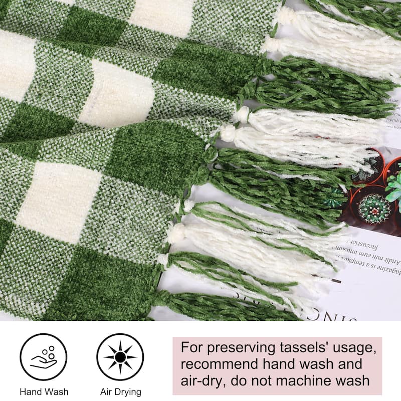 Chenille Throw Blankets Tassel Plaid