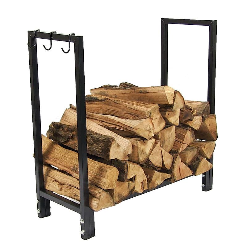 Sunnydaze Indoor-Outdoor Black Steel Firewood Storage Log Holder - 30-Inch - Log Rack ONLY - Log Rack ONLY - Black|Black
