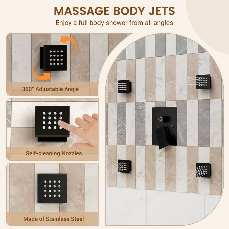 4-Spray Wall Mount 12 and 6 in. Dual Fixed and Handheld Shower Head with 4-Jets (Valve Included) - 12" x 12"