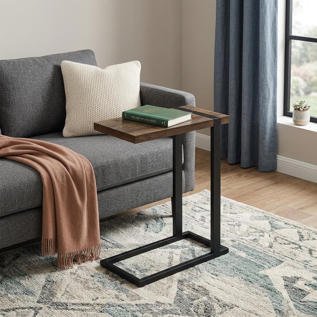 HomeRoots 25" Brown and Black Distressed Wood and Iron End Table - 19.25 in. x 25.00 in. x 9.50 in.
