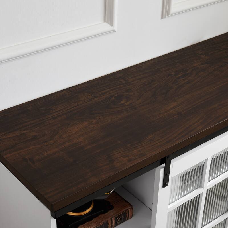 59" TV Stand with Sliding Glass Doors and Adjustable Shelves for TVs Up to 65"