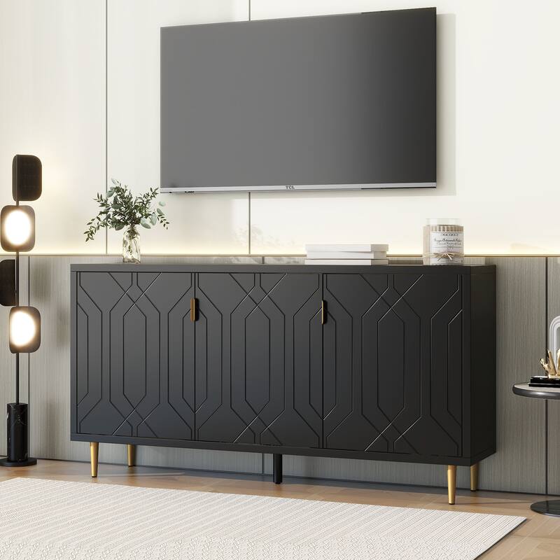 Scandinavian Style TV Stand with 3 Doors & Adjustable Shelves, Fits TVs Up to 70 Inches
