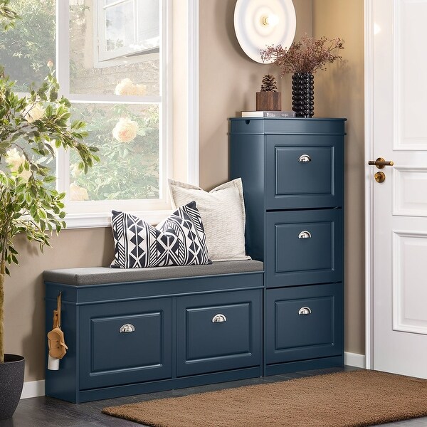 SoBuy FSR64-W, Hallway Shoe Bench Storage Cabinet With Flip-Drawer