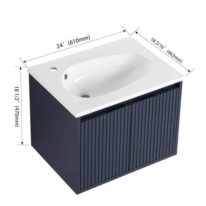 Malwee 24"/36"/48" Floating Bathroom Vanity, Wall Mounted Bathroom Vanity with Resin Top,Soft Close Doors