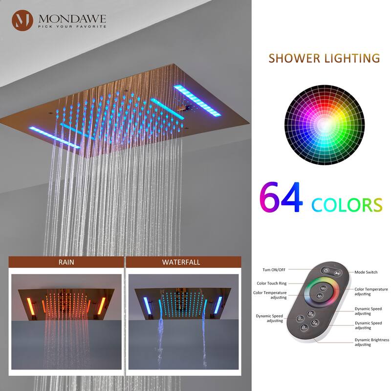 64 Colors LED Light and Music Ceiling Mounted Thermostatic Shower System