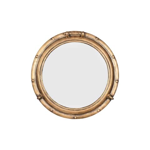 22" Round Distressed Metal Porthole Mirror - Distressed Gold
