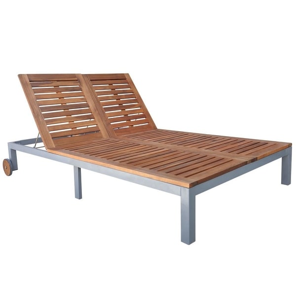 vidaXL Double Sun Lounger with Wheels Solid Acacia Wood - 81" x 51" x (12"-35")